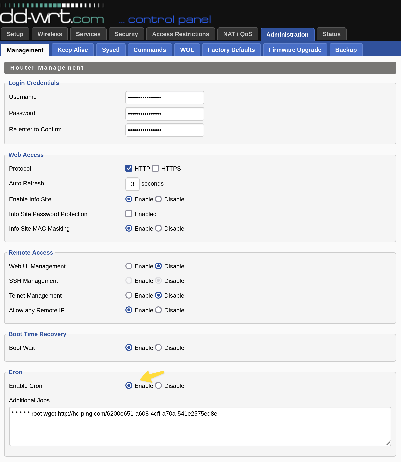 DD-WRT control panel